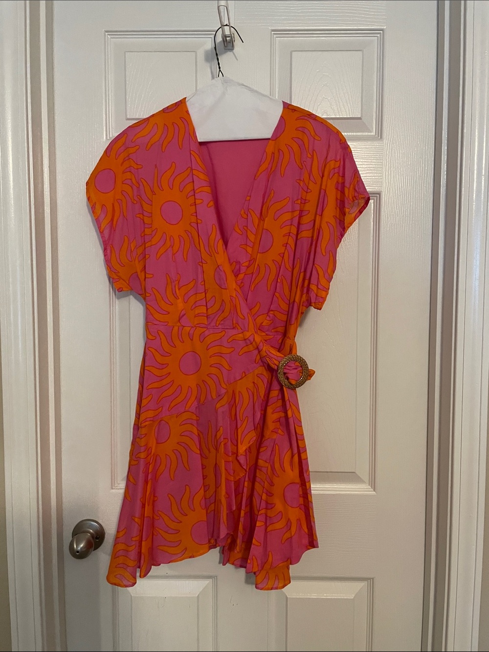 Pink and Orange Sunprint Wrap Dress